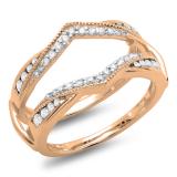 0.50 Carat (ctw) 10K Rose Gold Round White Diamond Ladies Anniversary Wedding Band Enhancer Guard Double Ring 1/2 CT