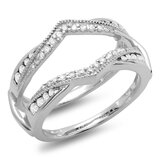 0.50 Carat (ctw) 10K White Gold Round White Diamond Ladies Anniversary Wedding Band Enhancer Guard Double Ring 1/2 CT