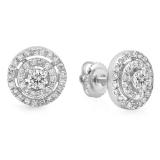 0.70 Carat (ctw) 18K White Gold Round Cut White Diamond Ladies Circle Halo Stud Earrings 3/4 CT