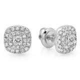 0.55 Carat (ctw) 10K White Gold Round Cut White Diamond Ladies Square Frame Halo Stud Earrings 1/2 CT