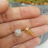 0.55 Carat (ctw) 10K Yellow Gold Round Cut White Diamond Ladies Square Frame Halo Stud Earrings 1/2 CT