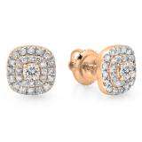 0.55 Carat (ctw) 18K Rose Gold Round Cut White Diamond Ladies Square Frame Halo Stud Earrings 1/2 CT
