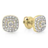 0.55 Carat (ctw) 18K Yellow Gold Round Cut White Diamond Ladies Square Frame Halo Stud Earrings 1/2 CT