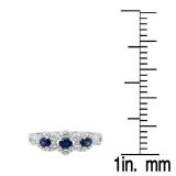 0.85 Carat (ctw) 10K White Gold Round Blue Sapphire & White Diamond Ladies Bridal Split Shank Vintage 3 Stone Engagement Ring