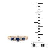 0.85 Carat (ctw) 14K Rose Gold Round Blue Sapphire & White Diamond Ladies Bridal Split Shank Vintage 3 Stone Engagement Ring