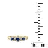 0.85 Carat (ctw) 14K Yellow Gold Round Blue Sapphire & White Diamond Ladies Bridal Split Shank Vintage 3 Stone Engagement Ring