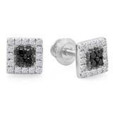 0.25 Carat (ctw) 10K White Gold Round Cut Black & White Diamond Square Shaped Stud Earrings 1/4 CT