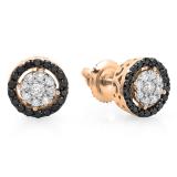 0.50 Carat (ctw) 10K Rose Gold Round Black And White Diamond Ladies Circle Cluster Stud Earrings 1/2 CT