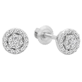 0.25 Carat (ctw) 18K White Gold Round White Diamond Ladies Circle Cluster Stud Earrings 1/4 CT