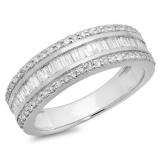 0.95 Carat (ctw) 10K White Gold Round & Baguette Diamond Men's Anniversary Wedding Band Ring 1 CT