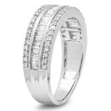 0.95 Carat (ctw) 10K White Gold Round & Baguette Diamond Men's Anniversary Wedding Band Ring 1 CT
