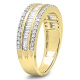 0.95 Carat (ctw) 10K Yellow Gold Round & Baguette Diamond Men's Anniversary Wedding Band Ring 1 CT