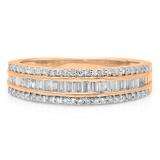 0.60 Carat (ctw) 10K Rose Gold Round & Baguette Diamond Ladies Bridal Anniversary Wedding Band Ring