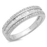 0.60 Carat (ctw) 10K White Gold Round & Baguette Diamond Ladies Bridal Anniversary Wedding Band Ring