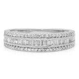 0.60 Carat (ctw) 10K White Gold Round & Baguette Diamond Ladies Bridal Anniversary Wedding Band Ring