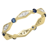 0.50 Carat (ctw) Round Blue Sapphire And Diamond Ladies Vintage Eternity Band Ring 1/2 CT 10K Yellow Gold