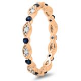 0.45 Carat (ctw) 14K Rose Gold Round Blue Sapphire And White Diamond Ladies Vintage Style Anniversary Wedding Eternity Band Stackable Ring 1/2 CT