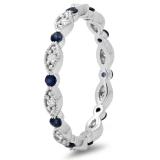 0.45 Carat (ctw) 14K White Gold Round Blue Sapphire And White Diamond Ladies Vintage Style Anniversary Wedding Eternity Band Stackable Ring 1/2 CT