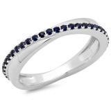 0.50 Carat (ctw) 10K White Gold Round Blue Sapphire Ladies Wedding Anniversary Eternity Band Ring 1/2 CT