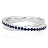 0.50 Carat (ctw) 10K White Gold Round Blue Sapphire Ladies Wedding Anniversary Eternity Band Ring 1/2 CT