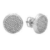 0.45 Carat (ctw) Sterling Silver Real Round White Diamond Micro Pave Ladies Stud Earrings 1/2 CT