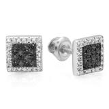 0.15 Carat (ctw) Sterling Silver Round White & Black Diamond Micro Pave Setting Square Shape Stud Earrings