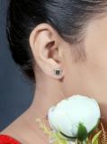 0.15 Carat (ctw) Sterling Silver Round White & Black Diamond Micro Pave Setting Square Shape Stud Earrings