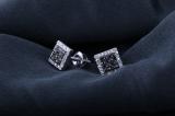 0.15 Carat (ctw) Sterling Silver Round White & Black Diamond Micro Pave Setting Square Shape Stud Earrings