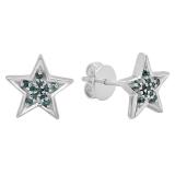 0.10 Carat (ctw) Round Blue Diamond Ladies Star Shape Fashion Stud Earrings 1/10 CT Sterling Silver