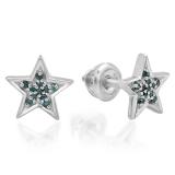 0.10 Carat (ctw) Sterling Silver Round Cut Blue Diamond Ladies Star Shape Fashion Stud Earrings 1/10 CT