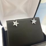 0.10 Carat (ctw) Sterling Silver Round Cut Blue Diamond Ladies Star Shape Fashion Stud Earrings 1/10 CT