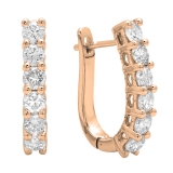 0.85 Carat (ctw) 10K Rose Gold Round Cut White Diamond Ladies Huggies Hoop Earrings