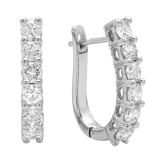 0.85 Carat (ctw) 10K White Gold Round Cut White Diamond Ladies Huggies Hoop Earrings
