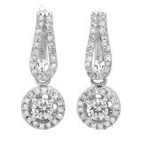 0.60 Carat (ctw) 10K White Gold Round White Diamond Ladies Halo Style Dangling Drop Earrings