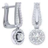 0.60 Carat (ctw) 10K White Gold Round White Diamond Ladies Halo Style Dangling Drop Earrings