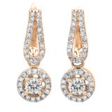 0.60 Carat (ctw) 18K Rose Gold Round White Diamond Ladies Halo Style Dangling Drop Earrings