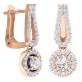 0.60 Carat (ctw) 18K Rose Gold Round White Diamond Ladies Halo Style Dangling Drop Earrings