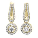 0.60 Carat (ctw) 18K Yellow Gold Round White Diamond Ladies Halo Style Dangling Drop Earrings