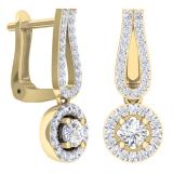0.60 Carat (ctw) 18K Yellow Gold Round White Diamond Ladies Halo Style Dangling Drop Earrings