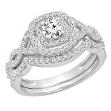 DGLA Certified Round White Diamond Bridal Halo Engagement Ring Set for Women (1 ctw, Color I-J, Clarity I1-I2) in 14K White Gold