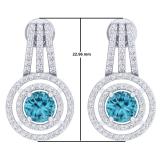 2.30 Carat (ctw) 14K White Gold Round Cut Blue Topaz & White Diamond Ladies Halo Style Drop Earrings