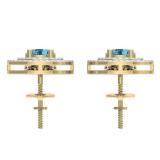 2.30 Carat (ctw) 14K Yellow Gold Round Cut Blue Topaz & White Diamond Ladies Halo Style Drop Earrings