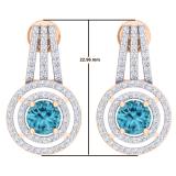 2.30 Carat (ctw) 18K Rose Gold Round Cut Blue Topaz & White Diamond Ladies Halo Style Drop Earrings