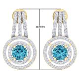 2.30 Carat (ctw) 18K Yellow Gold Round Cut Blue Topaz & White Diamond Ladies Halo Style Drop Earrings