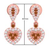 0.50 Carat (ctw) 10K Rose Gold Round Champagne & White Diamond Ladies Heart Dangling Earrings 1/2 CT