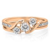 0.50 Carat (ctw) 10K Rose Gold Round Diamond Ladies Swirl Bridal 3 Stone Engagement Ring With Matching Band Set 1/2 CT