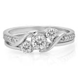 0.50 Carat (ctw) 10K White Gold Round Diamond Ladies Swirl Bridal 3 Stone Engagement Ring With Matching Band Set 1/2 CT