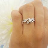 0.50 Carat (ctw) 10K White Gold Round Diamond Ladies Swirl Bridal 3 Stone Engagement Ring With Matching Band Set 1/2 CT
