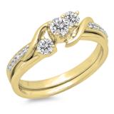 0.50 Carat (ctw) 18K Yellow Gold Round Diamond Ladies Swirl Bridal 3 Stone Engagement Ring With Matching Band Set 1/2 CT