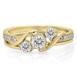 0.50 Carat (ctw) 18K Yellow Gold Round Diamond Ladies Swirl Bridal 3 Stone Engagement Ring With Matching Band Set 1/2 CT
